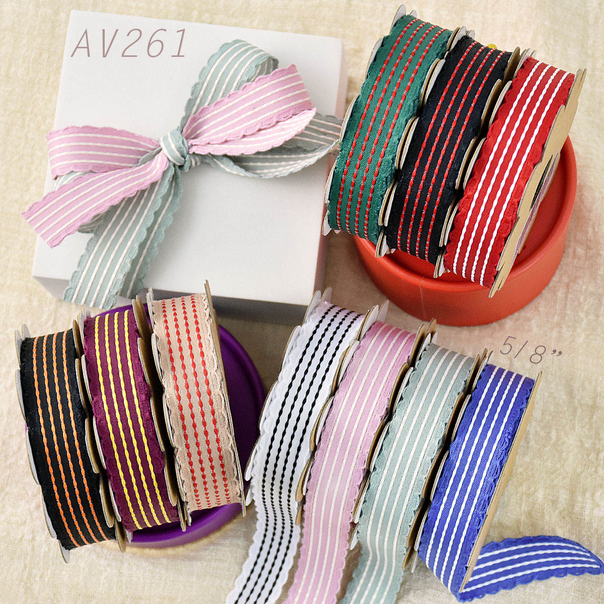Narrow Woven Satin with Stitched Stripe Ribbon