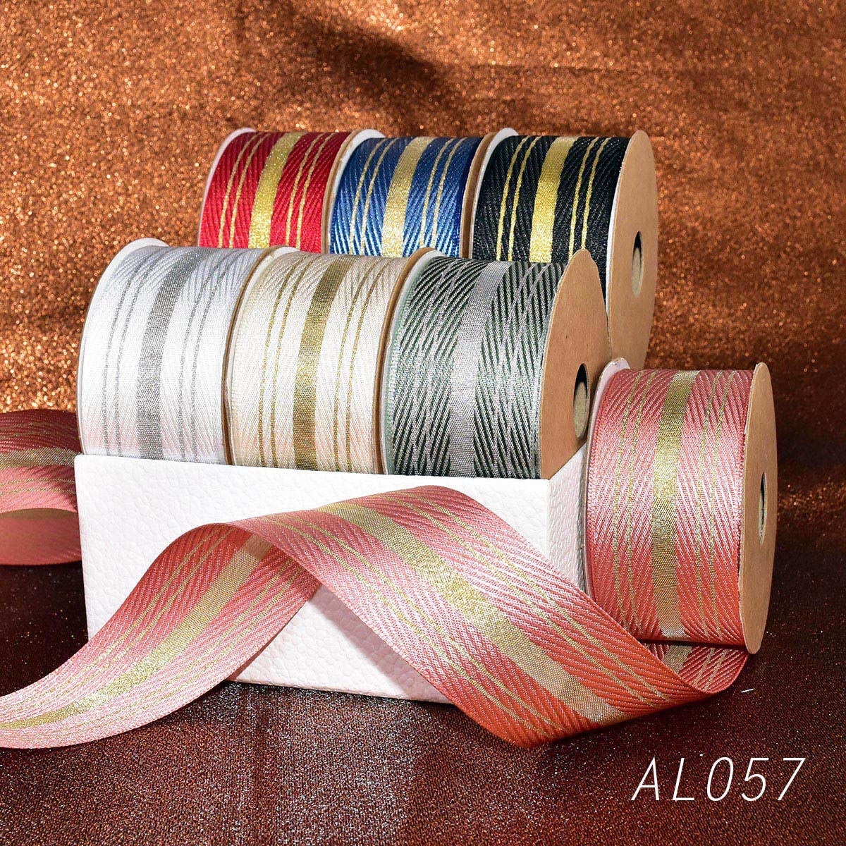 Woven Slant Stripe with Metallic Stripe Ribbon