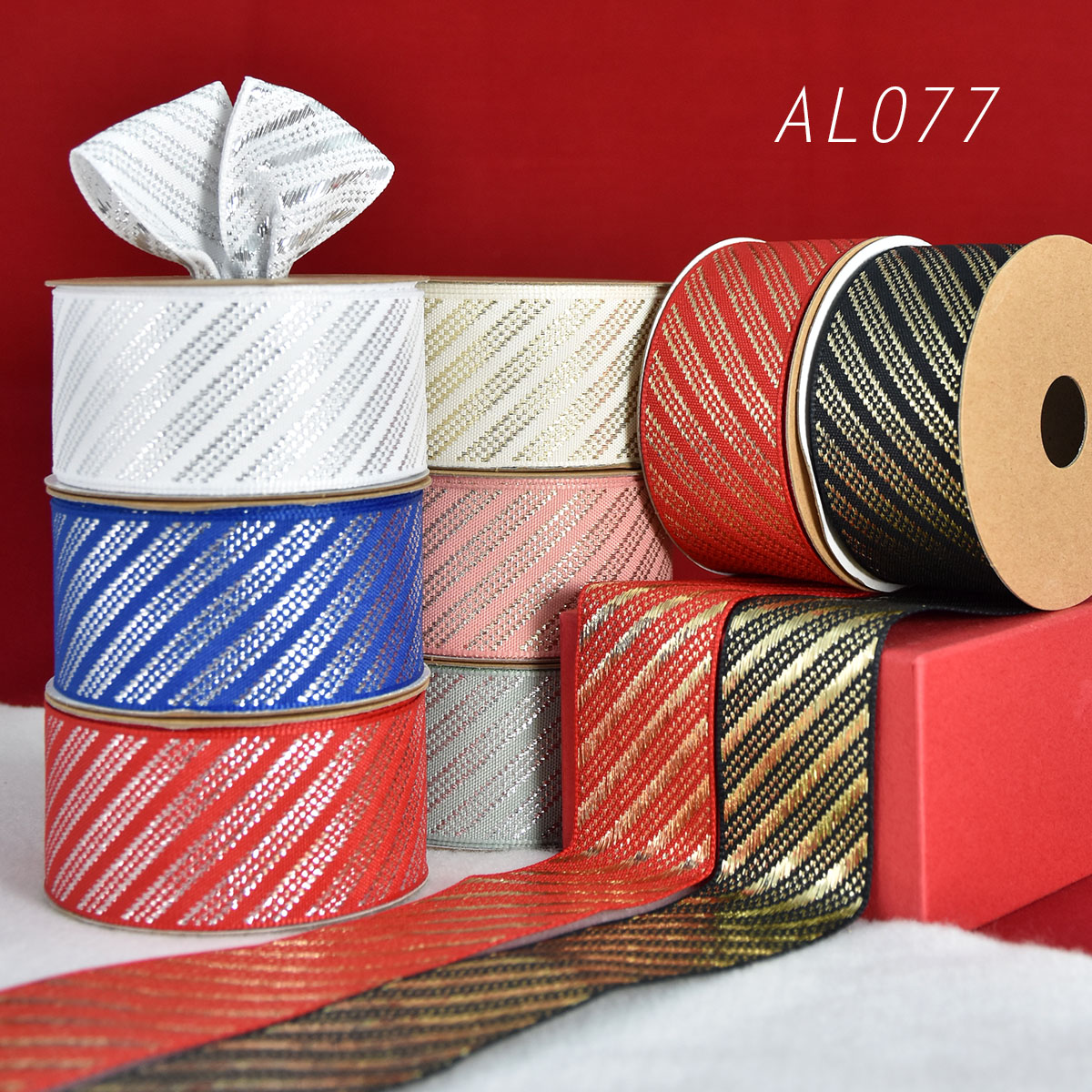 Woven Metallic Slant Stripe Ribbon