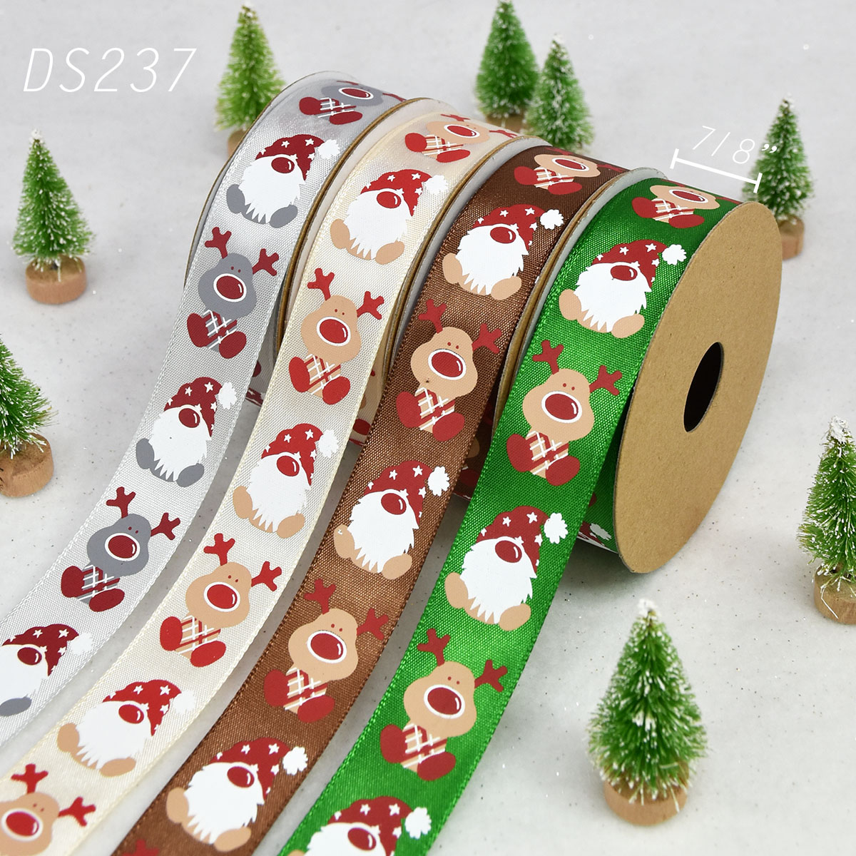 Christmas Gnome and Reindeer Narrow Ribbon