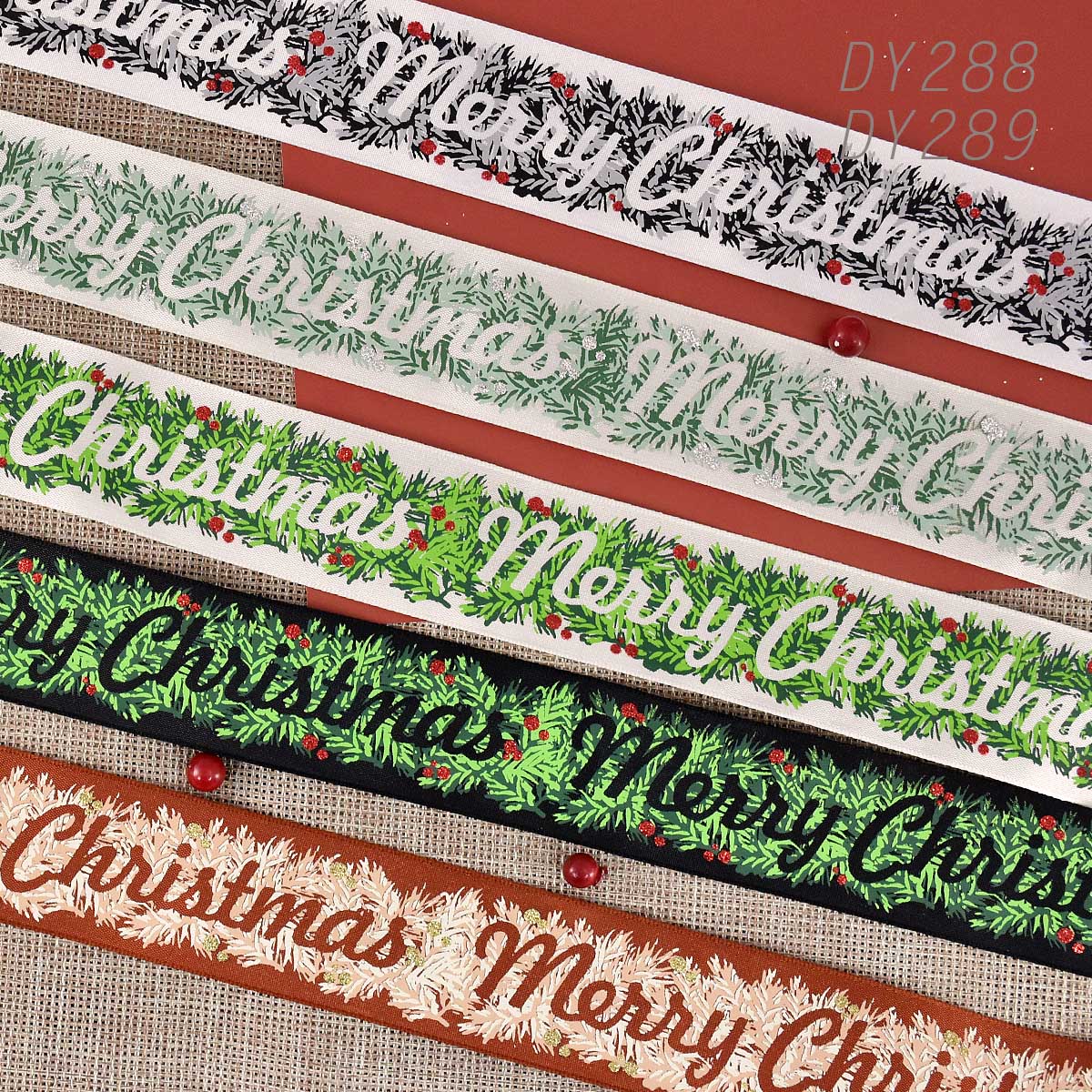 Merry Christmas With Pine Needles Ribbon
