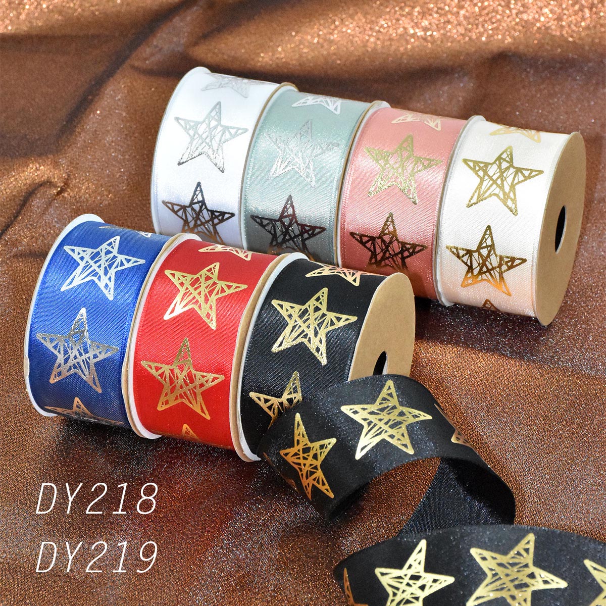 Christmas Foiled Stars Ribbon