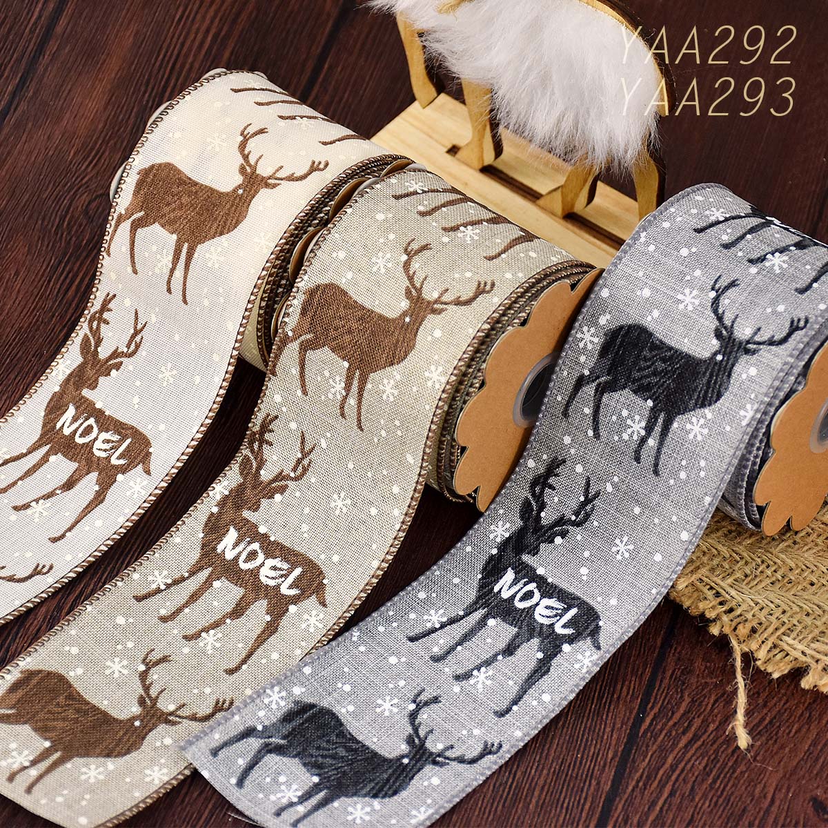 Christmas Wood Grain Reindeer Ribbon