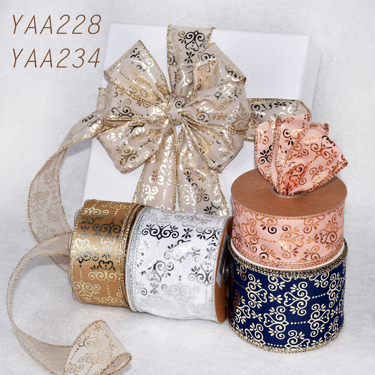 Christmas Foil Print Damask Ribbon