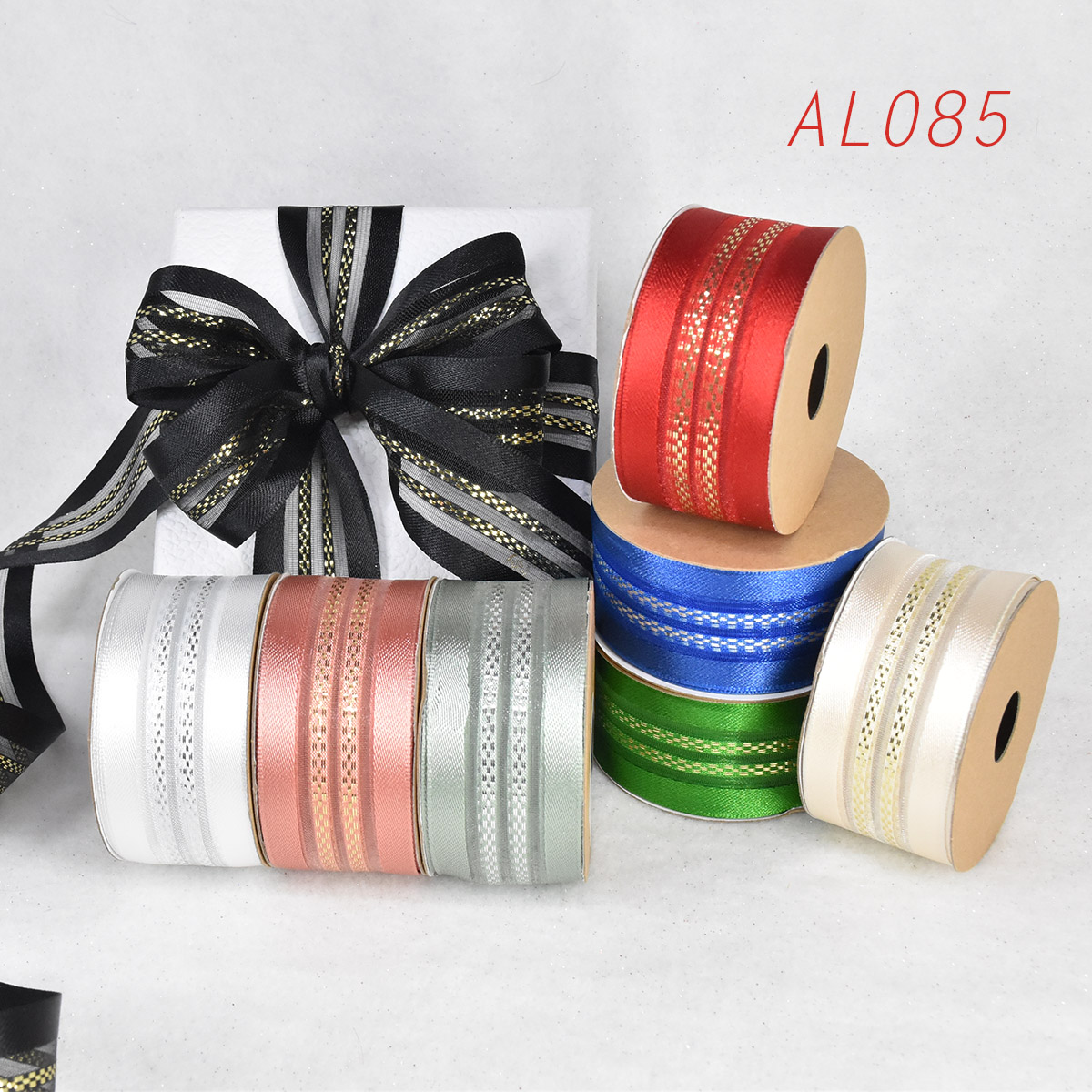 Woven Metallic Chain Stripes Mesh Ribbon