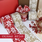 Christmas Holly Leaves and Snowflakes Ribbon