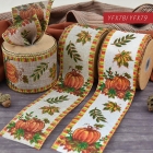 Fall Pumpkin Leaves Wired Ribbon