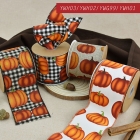 Fall Pumpkin Plaid Wired Ribbon