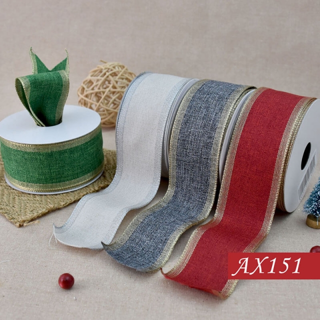 AX151 Xmas Woven Burlap Ribbon