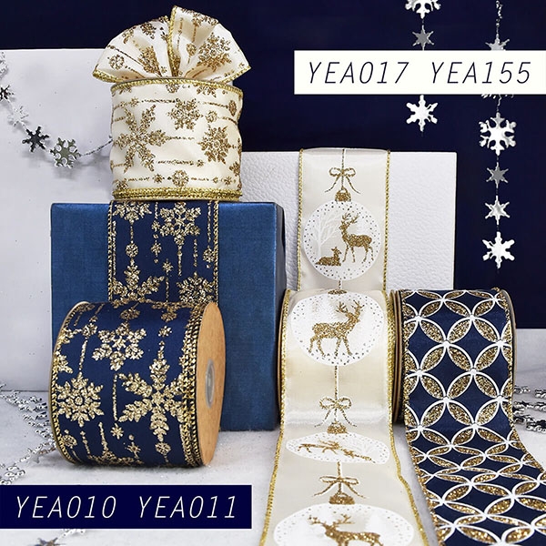 Golden Glitter Christmas Elements Ribbon