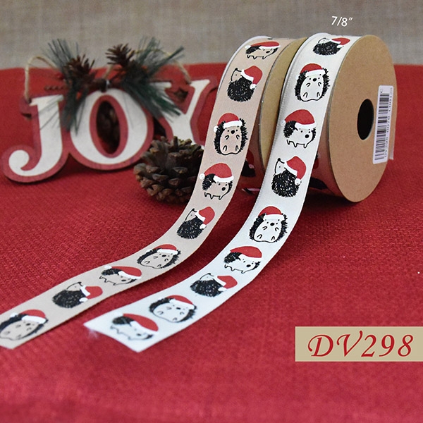 Narrow Christmas Hedgehog Ribbon