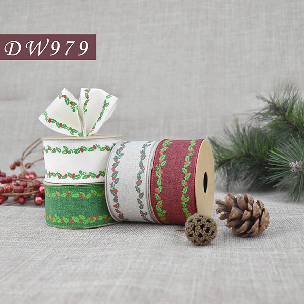 Christmas Holly Leaves Ribbon