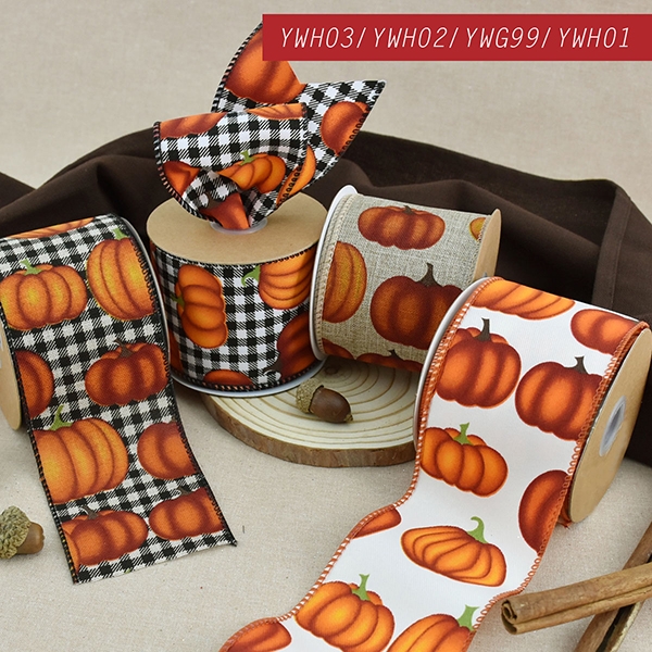 Fall Pumpkin Plaid Wired Ribbon
