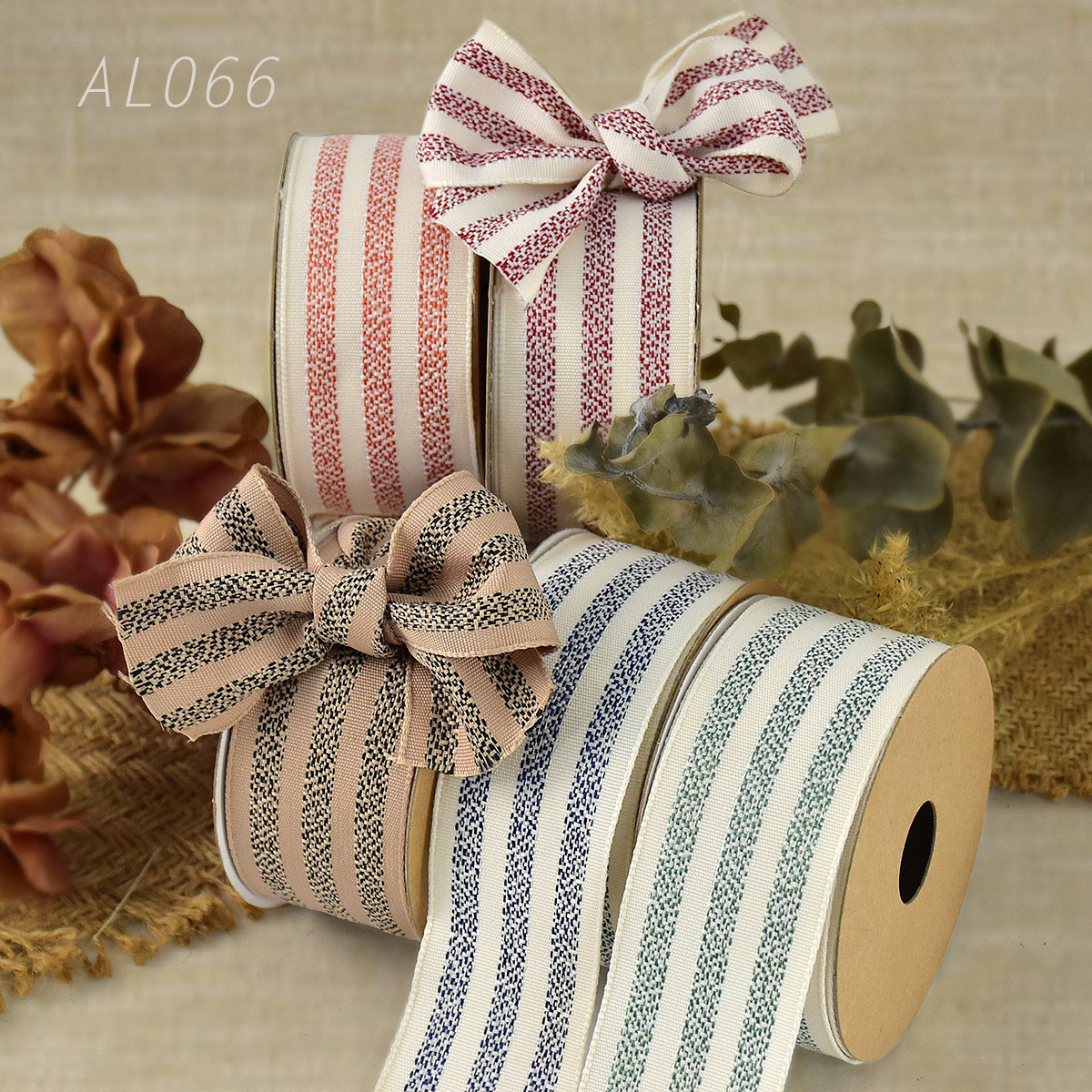 Woven Taffeta with Stripe Wired Ribbon