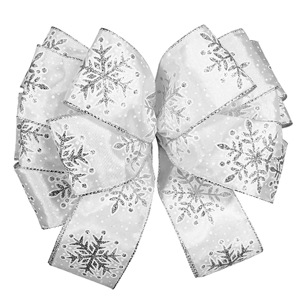 Christmas White Taffeta with Silver Snowflake Wired Ribbon Bow