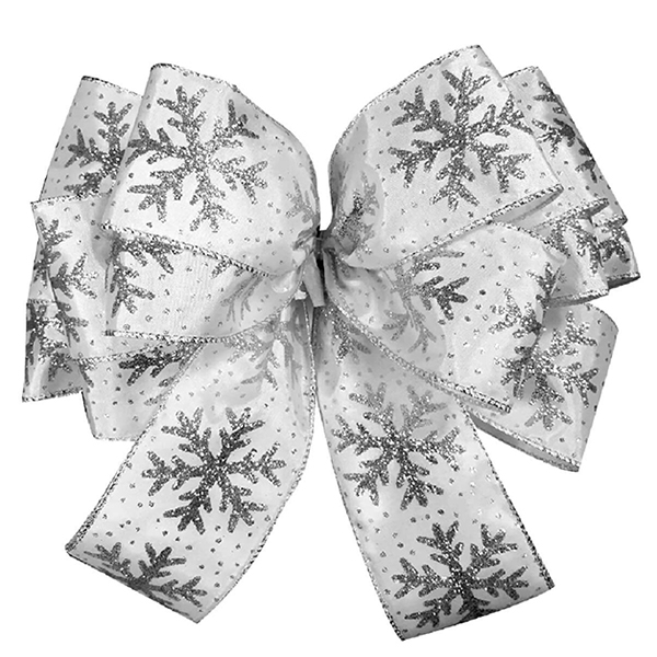 Christmas White Taffeta with Silver Snowflake Wired Ribbon Bow