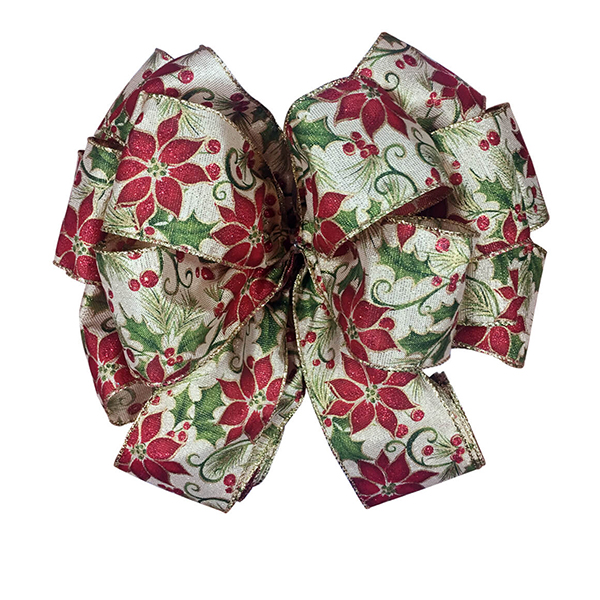 Chirstmas Poinsettia Wired Ribbon Bow