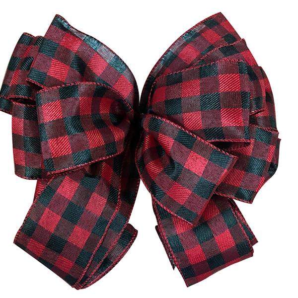 Christmas Black Red Buffalo Plaid Ribbon Bow