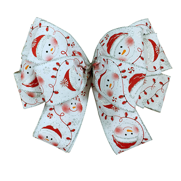 Christmas White Taffeta with Snowman Wired Ribbon Bow