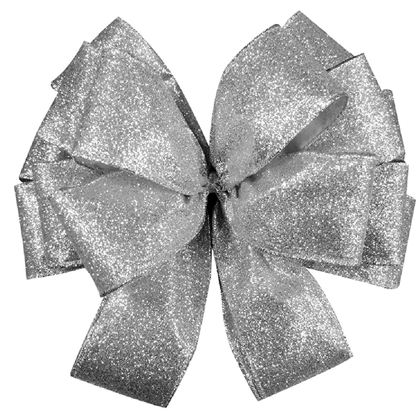 Christmas Silver Glitter Wired Ribbon Bow