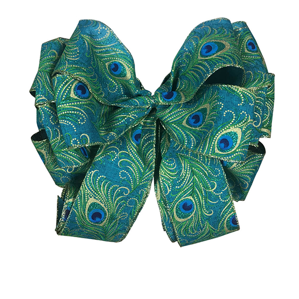 Christmas Peacock Feather Wired Ribbon Bow