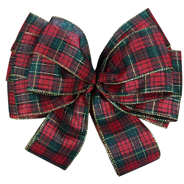 Christmas Red Green Gold Plaid Wired Ribbon Bow