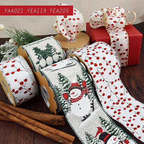 Christmas Tree Red Berries and Snowman Ribbon