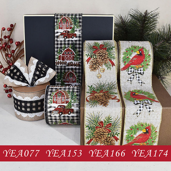 Christmas Elements on Buffalo Check Ribbon