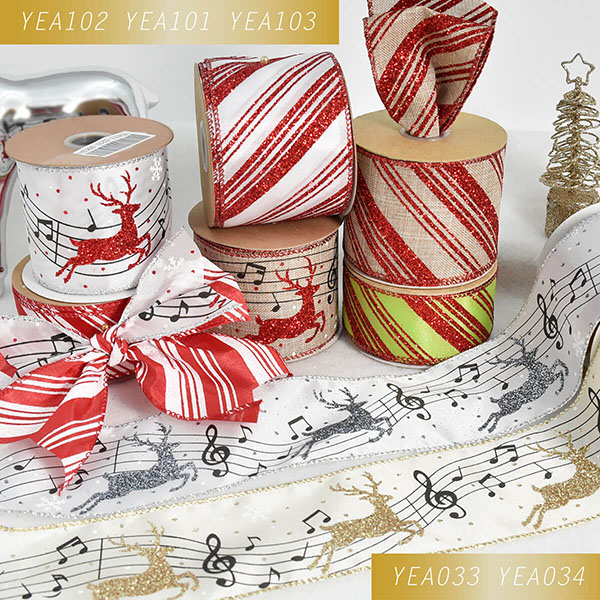 Christmas Candy Cane and Deer Ribbon