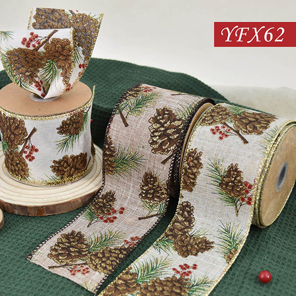Christmas Linen with Foil Stripe Ribbon