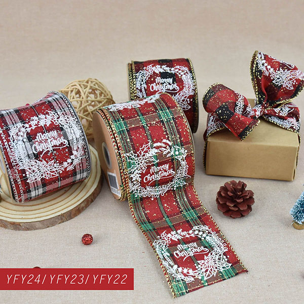 Christmas Garland with Plaid Ribbon