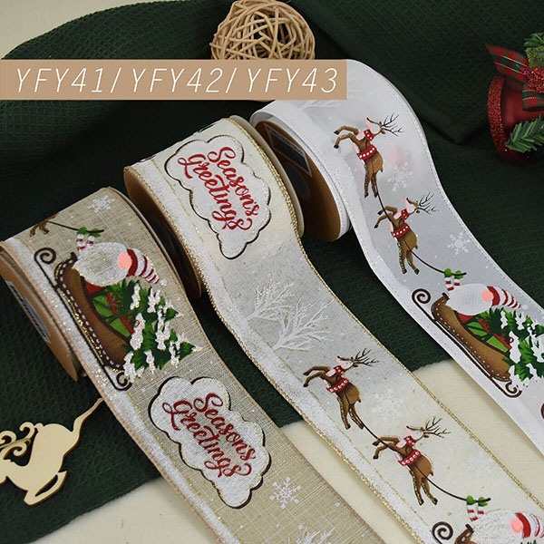 Christmas Reindeer Sled Santa Ribbon