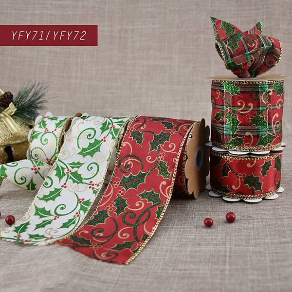 Christmas Holly Leaves Ribbon