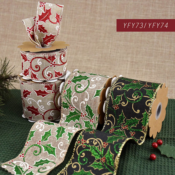 Christmas Holly Leaves Ribbon
