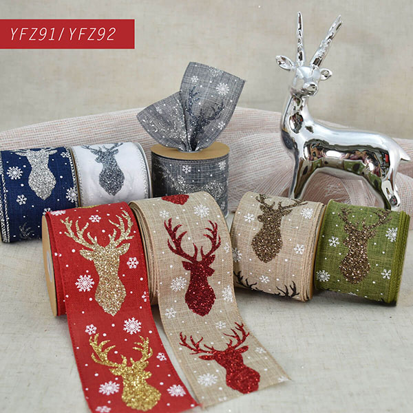 Christmas Reindeer with Snowflakes Ribbon
