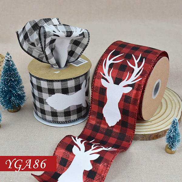 Christmas Deer with Plaid Ribbon