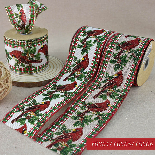 Christmas Cardinalis with Plaid Edge Ribbon