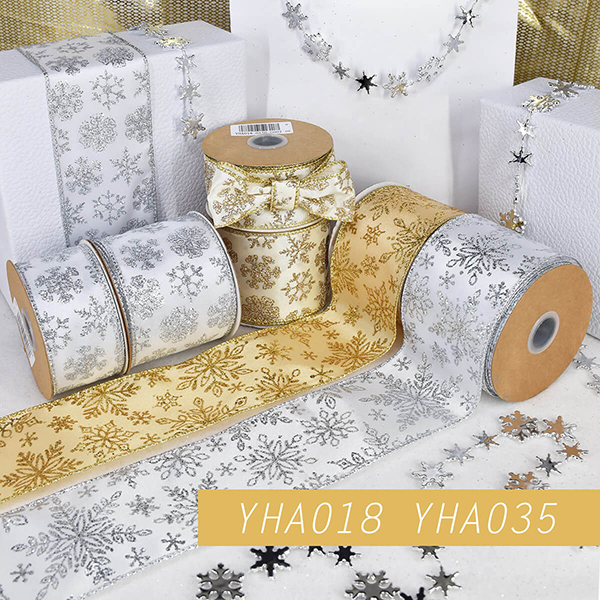 Christmas Taffeta with Glitter Snowflake Ribbon