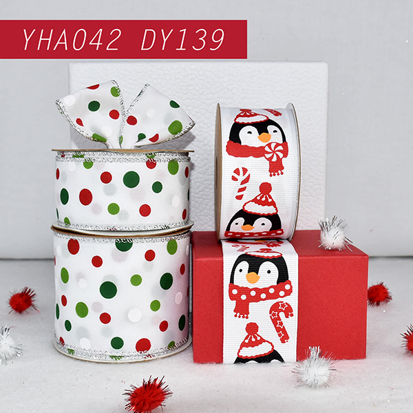 Christmas Dots and Penguin Ribbon