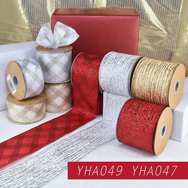 Christmas Diagonal Plaid and Wood Grain Ribbon