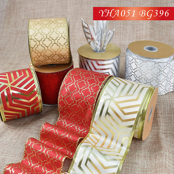 Christmas Glitter Geometry Pattern Ribbon