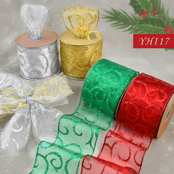 Christmas Sheer with Glitter Swirl Ribbon