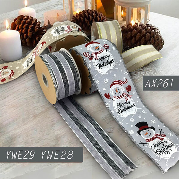 Christmas Stripe and Snowman Ribbon