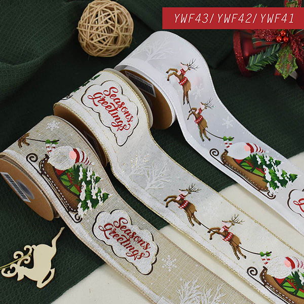 Christmas Reindeer Sled Santa Ribbon