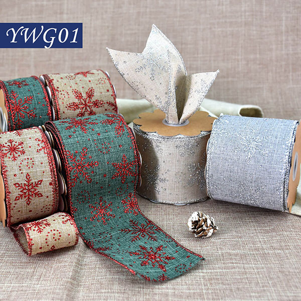 Christmas Linen with Glitter Snowflake Ribbon