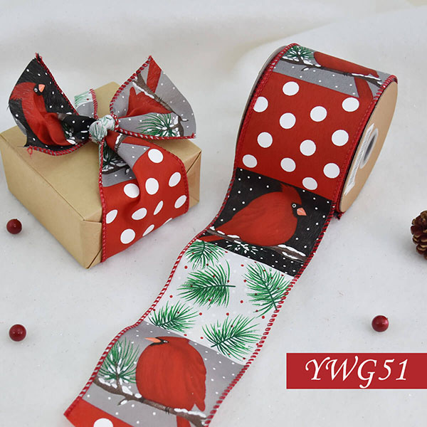 Christmas Cardinalis with Dots Ribbon