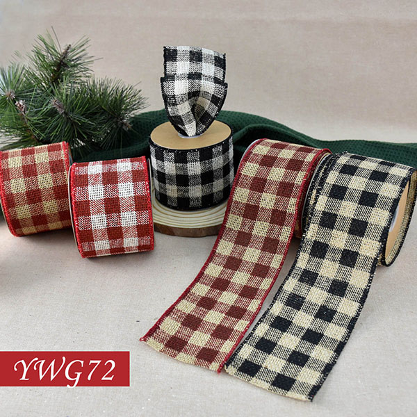 Christmas Burlap with Plaid Ribbon