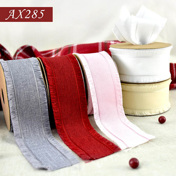 AX285-2 Frayed Edge Woven Christmas Ribbon