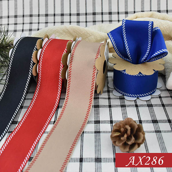AX286 Dotted Line Edge Woven Christmas Ribbon