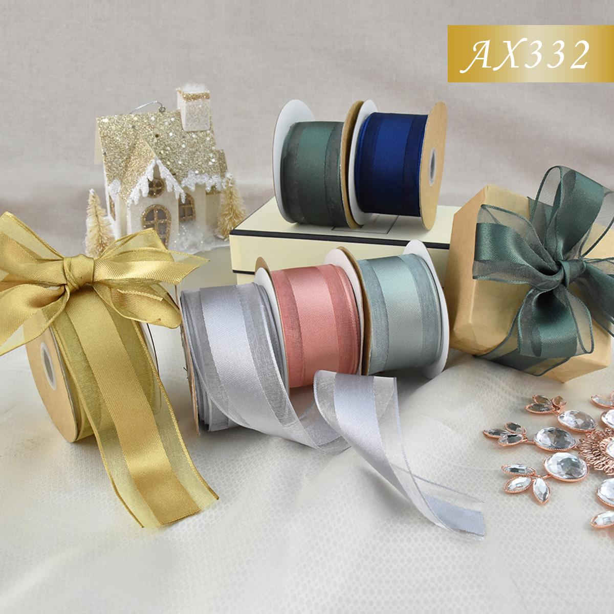 AX332 : Woven Satin Ribbon with Sheer Edge